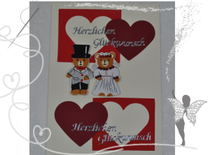 Handgemachte Hochzeitskarte ,Brautpaar mit Herzen - Handarbeit kaufen