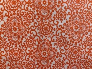 Baumwollstoff orange mit Blumenmuster in Ornamentform - Handarbeit kaufen