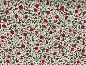 Baumwoll/Patchworkstoff rote Röschen auf weißem Grund