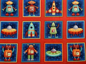 Kinderstoff Space  Bilder Aliens und Roboter