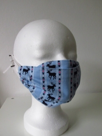 Weihnachtsmaske - Mund - und Nasenmaske - Weihnachten - Wintermaske - Mundschutz - waschbar - zur Tracht  - hellblau mit Hirsch