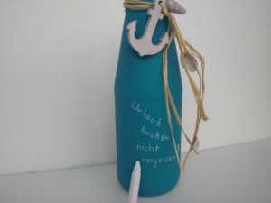 Eine blaue Dekoflasche, Vase, maritim dekoriert, zum Beschriften, kaufen  - Handarbeit kaufen