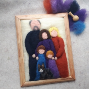 Handgefilztes, individuelles Familienportrait (4-5 Personen mit mehr als 2 Erwachsenen)