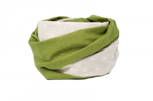 Schal mit japanischem Muster, Baumwoll Loopschal, Maigrün, Beige, Asanoha
