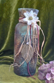 Deko-Vase Glas antik braun-gold kupfer Decoupage Ornamente  - Handarbeit kaufen