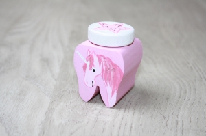Spitzbub Milchzahndose Zahndose - Einhorn mit Glitzer Geschenk von der Zahnfee handbemalt