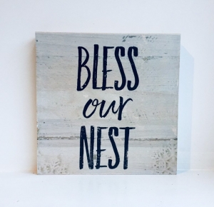 Holzbild ♡ Druck auf Holz - Bless our nest - zuhause, Geschenk Einzug, Richtfest, Segne unser Haus, Nachbar, Segen