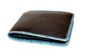 schwarz Portemonnaie mit blauem piping