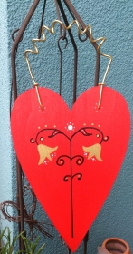 Holzherz Herz aus Holz zum Aufhängen bemalt, in rot  - Valentinstag