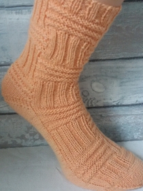handgestrickte Socke , Gr.36/37 Apricot