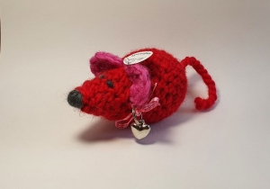 Mäuschen für dein Mäuschen gesucht?  - gehäkelte Maus - rot/pink/grau - Einzelstück kaufen - Handarbeit kaufen