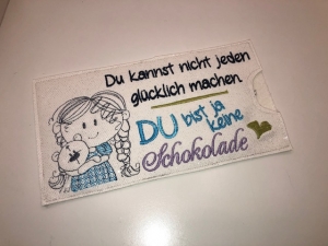 Schokihülle Schokoladenhülle/ Schokitasche/ Schokiverpackung Handarbeit Mädchen Bär Glücklich - Handarbeit kaufen