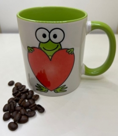 Sehr schöne bedruckte Keramik Tasse Frosch Herz Valentinstag beidseitig bedruckt  - Handarbeit kaufen