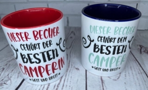 Sehr schöne bedruckte Motto Keramik Tasse Camper Queen, Camper Tasse  2er Set - Er und Sie Valentistag - Handarbeit kaufen