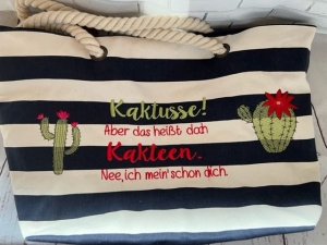 Sehr schöne bestickte Shopper Beach Badetasche Strandtasche Tasche Einkaufstasche Urlaub Kaktusse  - Handarbeit kaufen