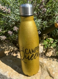 Sehr schöne Glitzer Flasche  Geschenk, ca.500ml Edelstahlflasche Gold Camper Queen - Handarbeit kaufen