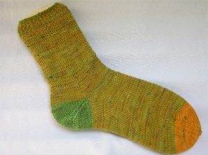 Handgestrickte Ringelsocken Tweed gelb grün Größe 38/39 