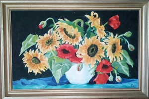 Sonnenblumen mit Mohn, klassisch,Ölgemälde, Original, Unikat 9590.190319.115713_sonnenblumohnmitramen