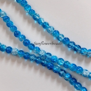 25 Crackle Perlen kristall und blau türkis, rund, Größe 6 mm zum Herstellen von Perlenschmuck 