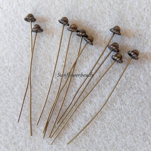 10 Nietstifte, Headpins bronze mit verzierter Kappe  - Handarbeit kaufen