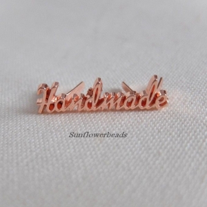 Handmade Label als Schriftzug aus Metall, rosegold, für Taschen, Geldbörsen   