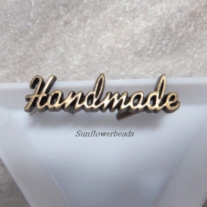 Handmade Label als Schriftzug aus Metall, antikbronze, für Taschen, Geldbörsen   