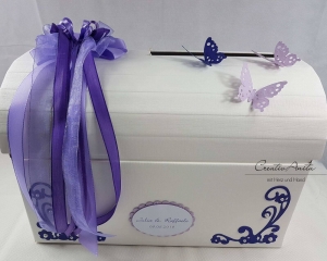 Briefbox Truhe Geschenkbox LILA-FLIEDER m. Schmetterlinge - Butterflies