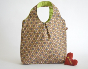 Handtasche, Tasche, Baumwolltasche, Motiv Blumen, braun, grün