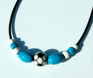 Halskette für Fußball-Fans Kind Junge Verein blau--weiß Keramik 