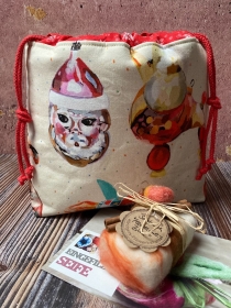 Projekttasche Stricktasche Geschenkbeutel  Weihnachten + eingefilzte Schafsmilchseife (Mandarine-Zimt)