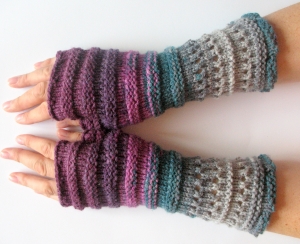 Handstulpen Handschuhe Violett Grau Burgund  - Handarbeit kaufen