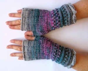 Handstulpen Handschuhe Violett Grau Burgund  - Handarbeit kaufen