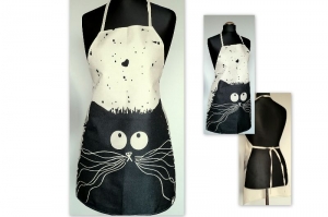 Leinen Schürze Küchenwäsche Schürze Gardening natürlichen grauen Schwarz Katze   - Handarbeit kaufen