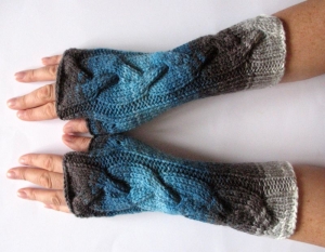 Handstulpen Handschuhe Grau Blau  - Handarbeit kaufen