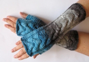 Handstulpen Handschuhe Grau Blau  - Handarbeit kaufen