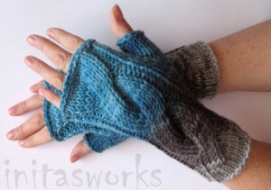 Handstulpen Handschuhe Grau Blau   - Handarbeit kaufen