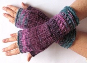 Handstulpen Handschuhe Violett Grau Burgund   - Handarbeit kaufen