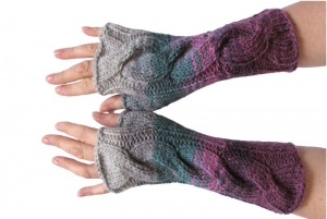 Handstulpen Handschuhe Violett Grau Burgund    