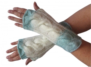 Handstulpen Handschuhe Weiss Grun  - Handarbeit kaufen